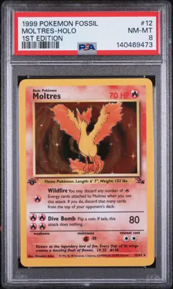Moltres-Holo 1st Edition Pokemon Fossil 12/62 PSA 8 - Image 1