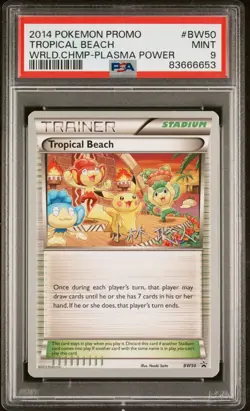2014 POKEMON WORLD CHAMPIONSHIPS PROMO BW50 TROPICAL BEACH PLASMA POWER PSA 9 - Image 1