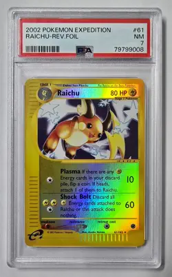 2002 Pokemon TCG Expedition Raichu #61 Reverse Foil Holo PSA 7 - Image 1