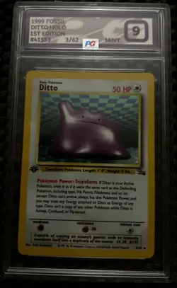 PG Grade 9 MT Condition Ditto 3/62 1st Edition Pokemon TCG Fossil Set Holo Rare - Image 1