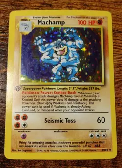 Machamp 8/102 1st Edition Unlimited Base Set Holo Rare Pokemon Card Crease PL - Image 1