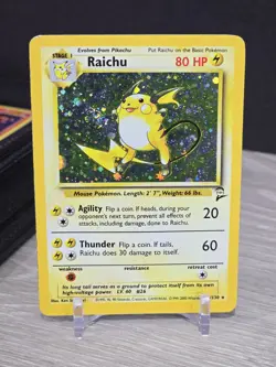 Pokemon Card TCG Raichu 16/130 Base Set 2 Holo Rare WOTC 1999 Swirl Vintage - Image 3