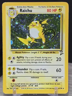 Pokemon Card TCG Raichu 16/130 Base Set 2 Holo Rare WOTC 1999 Swirl Vintage - Image 5
