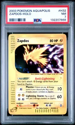 2003 POKEMON AQUAPOLIS #H32 ZAPDOS-HOLO PSA 7 - Image 1