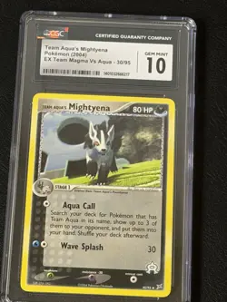 Team Aqua's Mightyena 30/95 Uncommon Team Magma vs Team Aqua Pokemon CGC 10 - Image 1