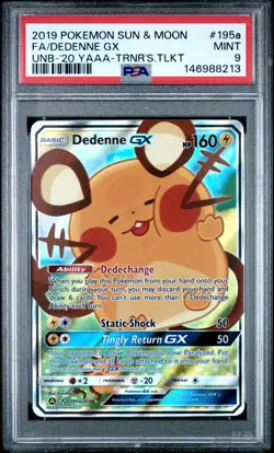 2019 POKEMON SUN & MOON UNBROKEN BONDS #195A FULL ART/DEDENNE GX PSA 9 - Image 1