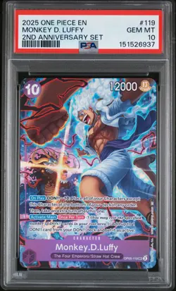 2025 ONE PIECE ENGLISH VERSION 2ND ANNIVERSARY SET #119 MONKEY D. LUFFY PSA 10 - Image 1