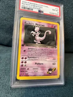 1st Ed Pokemon TCG Rocket's Mewtwo 14/132 Gym Challenge Holo English Card PSA 8 - Image 3