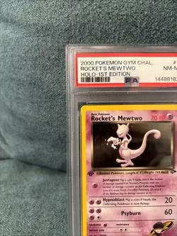 1st Ed Pokemon TCG Rocket's Mewtwo 14/132 Gym Challenge Holo English Card PSA 8 - Image 4