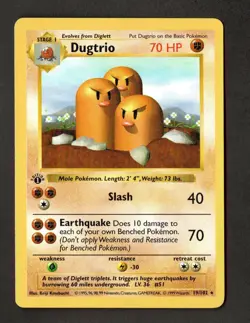 1st Edition Base Set Shadowless | Dugtrio 19/102 | Pokemon Card WOTC - Image 1
