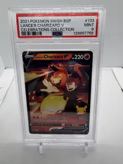 Pokemon TCG Lance's Charizard V SWSH133 Promo Card Celebrations PSA 9 Mint - Image 1