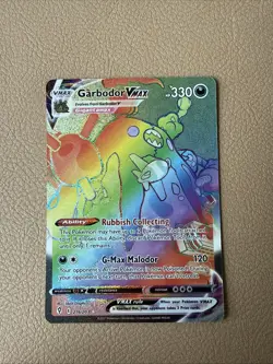 Pokemon TCG Garbodor VMAX 216/203 Evolving Skies Secret Rainbow Rare Holo Card - Image 1