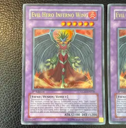 YUGIOH EVIL HERO INFERNO WING ULTRA RARE 1ST EDITION GLAS-EN038 NM X2 - Image 2