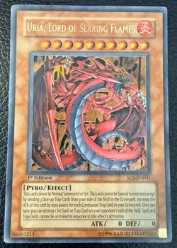 YUGIOH URIA LORD OF SEARING FLAMES ULTRA RARE 1ST EDITION SOI-EN001 LP - Image 1