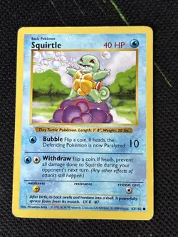 Pokemon Base Set Shadowless Squirtle 063/102 Played 1 - Image 1
