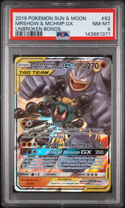 Marshadow & Machamp Gx 82/214 Unbroken Bonds Pokemon PSA 8 - Image 1