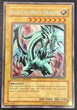 YUGIOH BLUE EYES WHITE DRAGON SECRET RARE LIMITED EDITION BPT-003 VLP/NM - Image 1