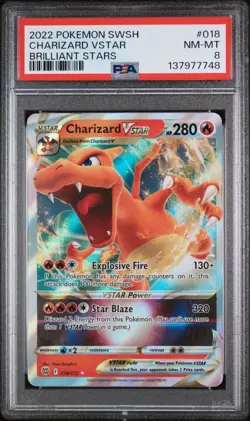 2022 POKEMON SWORD & SHIELD BRILLIANT STARS 018 CHARIZARD VSTAR | PSA 8 - Image 1