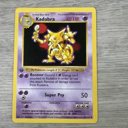 Pokemon Kadabra 32/102 1st Edition Base Set Shadowless Non-Holo WOTC 1999 LP - Image 1
