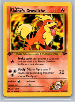 Pokemon TCG Blaine's Growlithe Gym Heroes 62/132, Regular 1st Edition Common Lp - Image 1