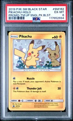 POKEMON TEAM UP SM BLACK STAR PROMO PIKACHU #SM162 HOLO PSA 6 EX #117652694 - Image 1