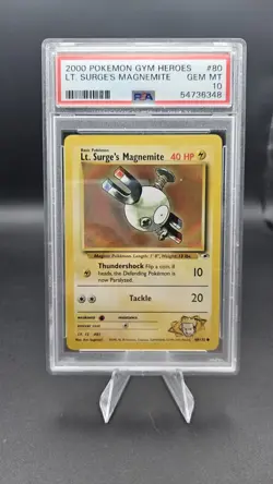 PSA 10 GEM MINT Lt. Surge's Magnemite 80/132 Gym Heroes Pokemon Card - Image 1
