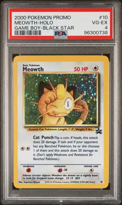 2000 POKEMON PROMO BLACK STAR GAME BOY #10 MEOWTH-HOLO PSA 4 - Image 1