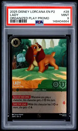 2025 DISNEY LORCANA EN P2-PROMO #28 LADY DECISIVE DOG PSA 9 - Image 1
