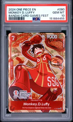 2024 ONE PIECE PROMOS BANDAI CARD GAMES FEST #080 MONKEY D. LUFFY PSA 10 - Image 1