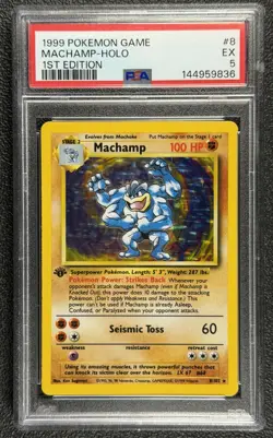 1999 Pokemon Game #8 MACHAMP HOLO 1st Edition Base Set Rare Card 8/102 PSA 5 - Image 1