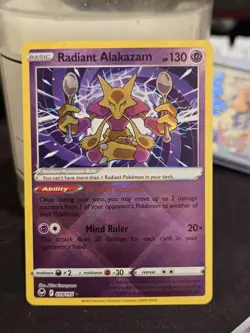Pokemon TCG Radiant Alakazam Silver Tempest Holo Card 059/195 - Image 1