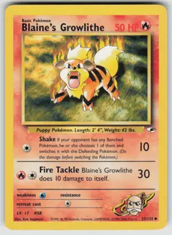 Blaine's Growlithe 35/132 Uncommon Gym Heroes Pokemon Unlimited MP - Image 1