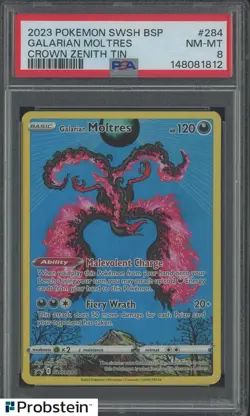 2023 POKEMON SWSH BLACK STAR PROMO #284 GALARIAN MOLTRES CROWN ZENITH TIN PSA 8 - Image 1