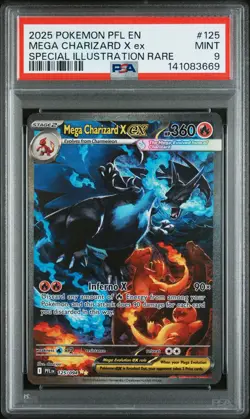 2025 POKEMON PFL EN-PHANTASMAL FLAMES #125 MEGA CHARIZARD X EX PSA 9 - Image 1