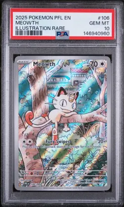 2025 POKEMON PFL EN-PHANTASMAL FLAMES ILLUSTRATION RARE #106 MEOWTH PSA 10 - Image 1
