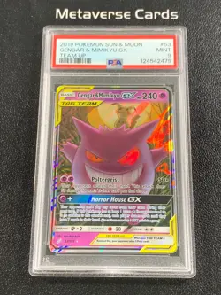 Pokemon TCG Sun&Moon Tag Team Gengar&Mimikyu GX 51/181 Team Up PSA9 - Image 1