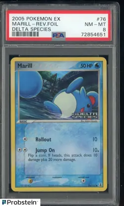 2005 Pokemon EX Delta Species marill Reverse foil PSA 8 - Image 1