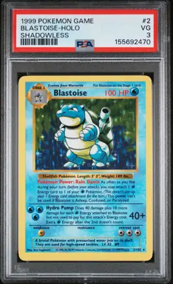 1999 POKEMON BASE SET SHADOWLESS #2 BLASTOISE-HOLO PSA 3 - Image 1