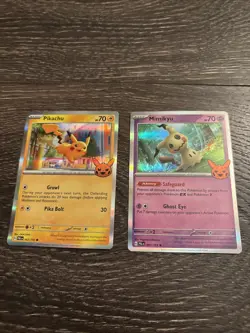 Pokemon Stamped Pikachu Mimikyu Holo Lot of 2 NM Trick Or Trade Booster Bundle - Image 1