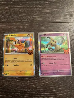Pokemon Stamped Pikachu Mimikyu Holo Lot of 2 NM Trick Or Trade Booster Bundle - Image 3