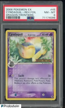 2006 Pokemon EX Dragon Frontiers Cyndaquil Reverse foil PSA 8 - Image 1