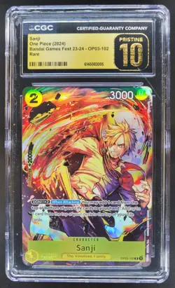 2024 ONE PIECE SANJI BANDAI GAMES FEST RARE OP03-102 CGC 10 PRISTINE TL3 - Image 1