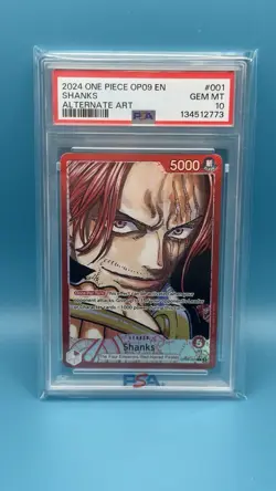 2024 ONE PIECE EMPERORS NEW WORLD OP09 001 SHANKS ALT ART LEADER PSA 10 GEM MINT - Image 1