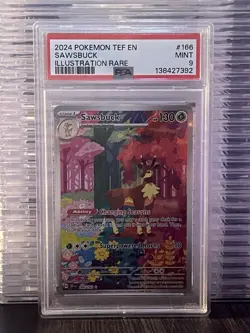 PSA 9 Sawsbuck 166/162 Illustration Rare Temporal Forces Pokemon 2024 - Image 2