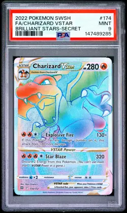 2022 POKEMON SWORD & SHIELD BRILLIANT STARS #174 FULL ART/CHARIZARD VSTAR PSA 9 - Image 1