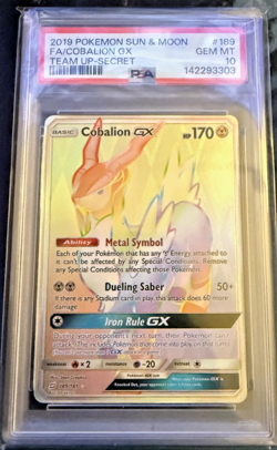 2019 Pokemon Sun Moon Team Up Cobalion GX FA Rainbow Secret Rare #189 PSA 10 💎 - Image 1