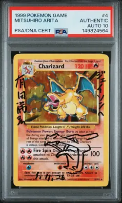 1999 POKEMON BASE SET UNLIMITED ARITA SIGNED CHARIZARD-HOLO PSA AUTH AUTO 10 - Image 1