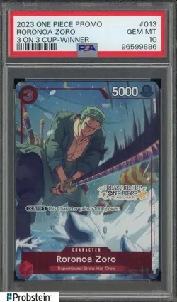 2023 One Piece Promo 3 on 3 Cup Winner #013 Roronoa Zoro PSA 10 GEM MINT - Image 1