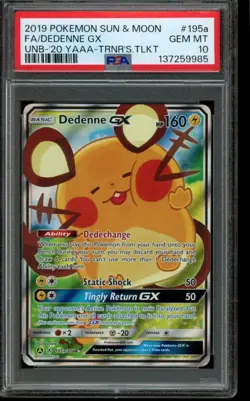 PSA 10 GEM MINT Pokemon Dedenne GX Unified Minds Full Art 195a/236 - Image 1