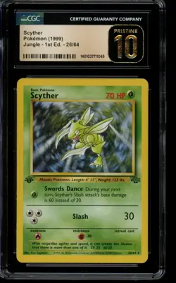CGC 10 PRISTINE Pokemon Scyther Jungle 1st Edition 26/64 - Image 1